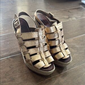 Christian Louboutin, Gold Strappy Wedge Sandals